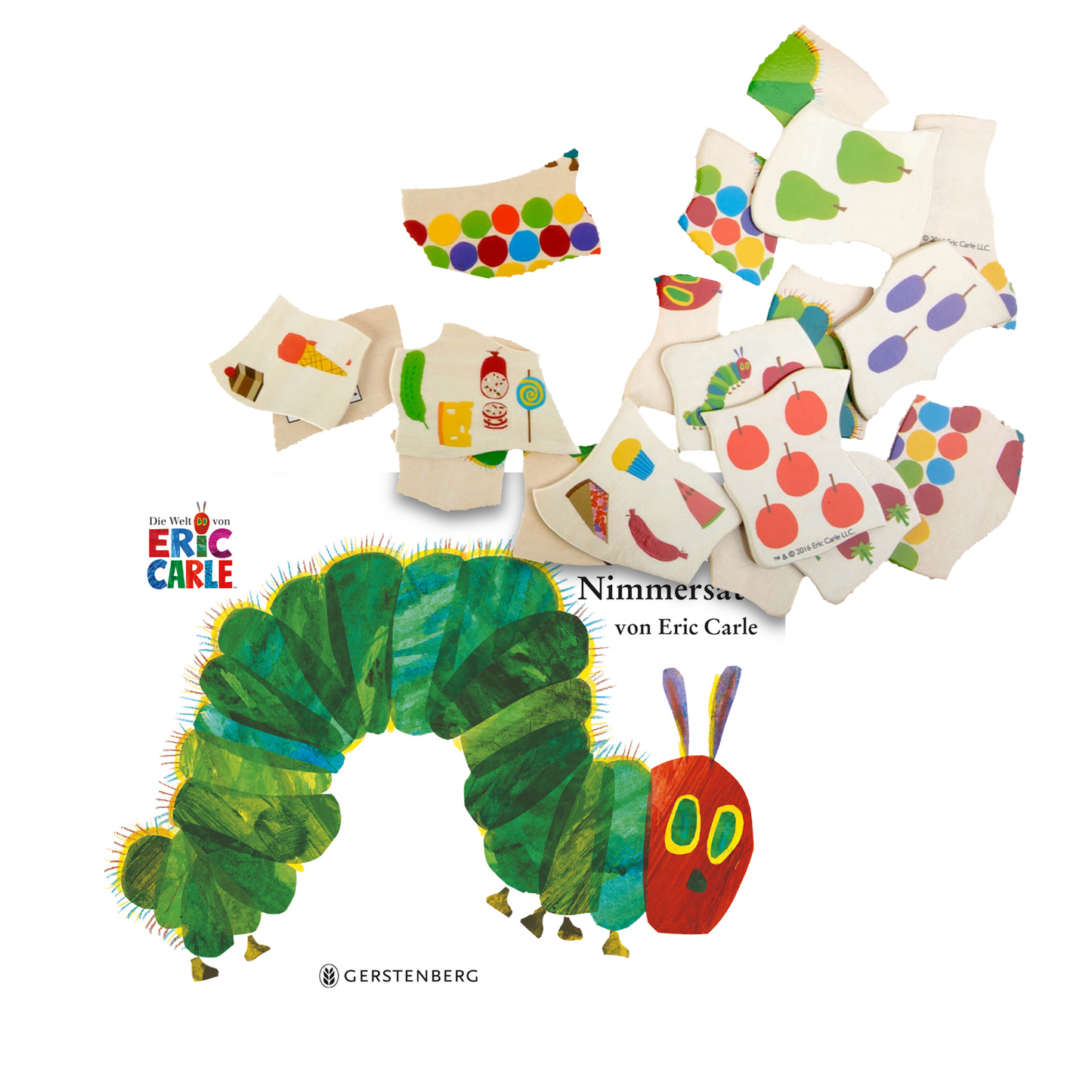 Geschenkset mit dem Buch die kleine Raupe Nimmersatt und Schichtenpuzzle.