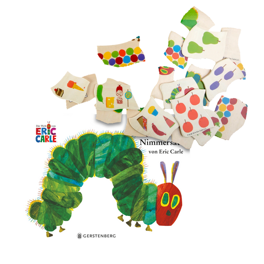 Geschenkset mit dem Buch die kleine Raupe Nimmersatt und Schichtenpuzzle.