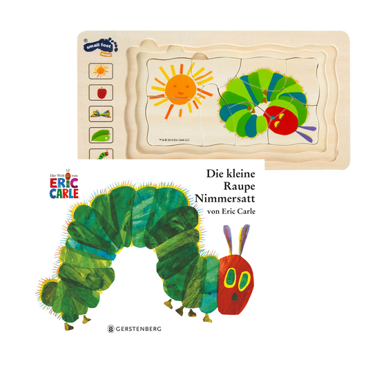 Geschenkset mit dem Buch die kleine Raupe Nimmersatt und Schichtenpuzzle.