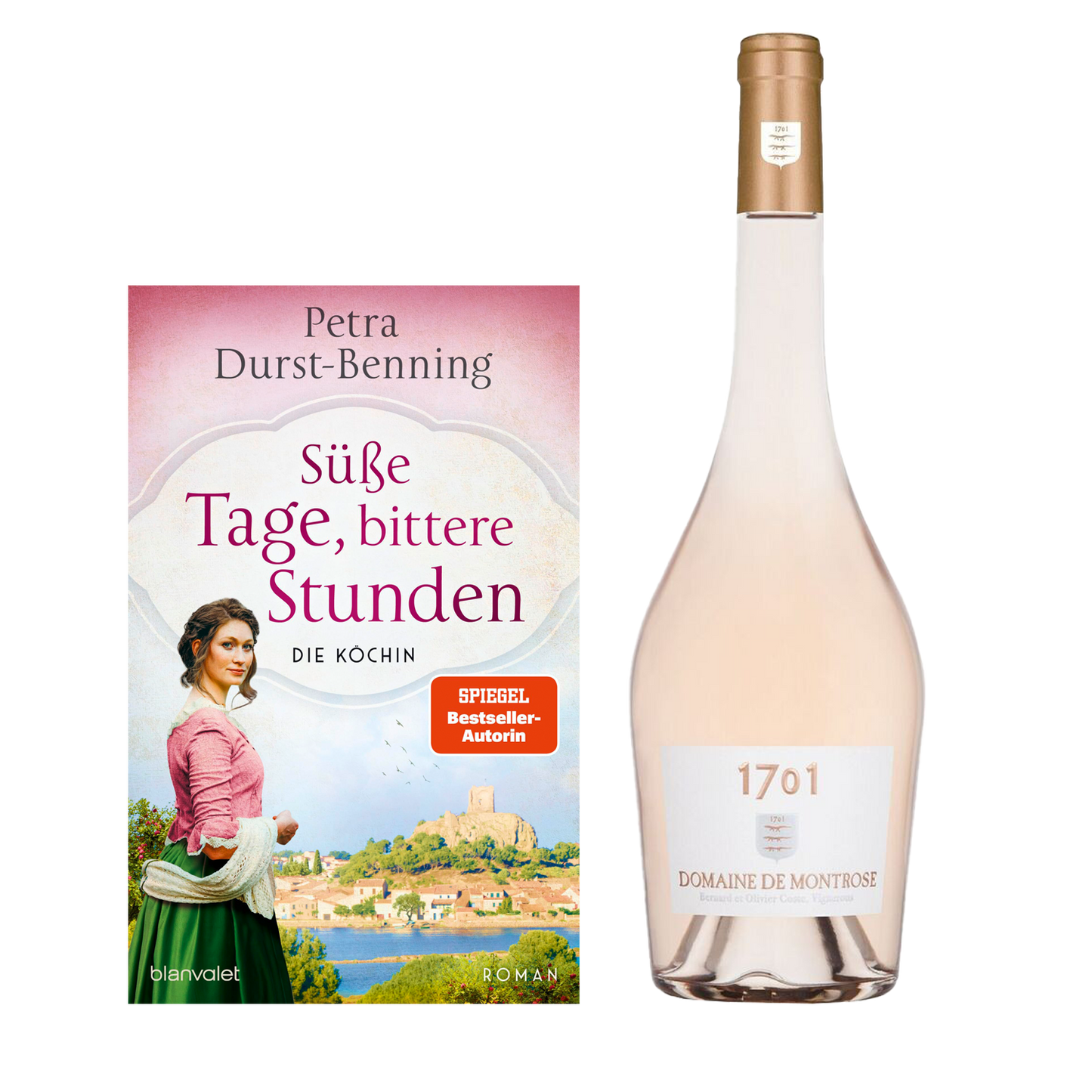 Geschenkset mit dem Buch Süße Tage, bittere Stunden Die Köchin und dem Wein 1701 Domoane de Montrose.