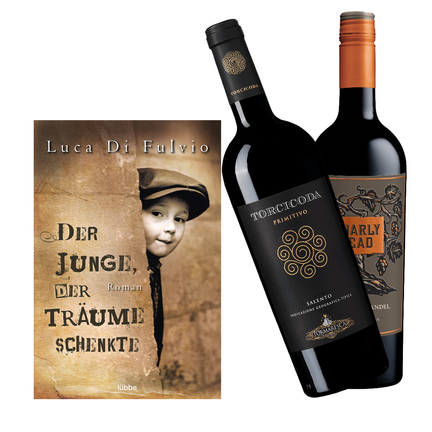 Geschenkset mit dem Buch von Luca Di Fulvio Der Junge der Träume schenkte und dem Wein Torcicoda Primitivo ...