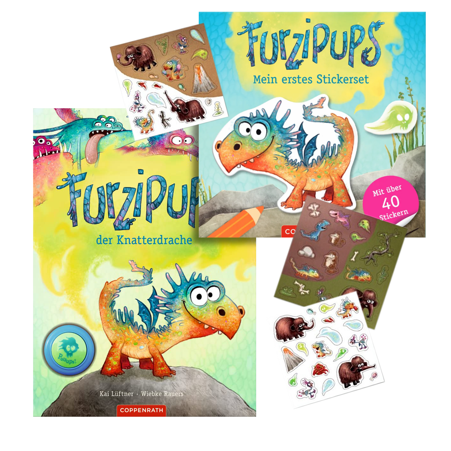Geschenkset mit Furzipups Buch und Furzipups Stickerset. 