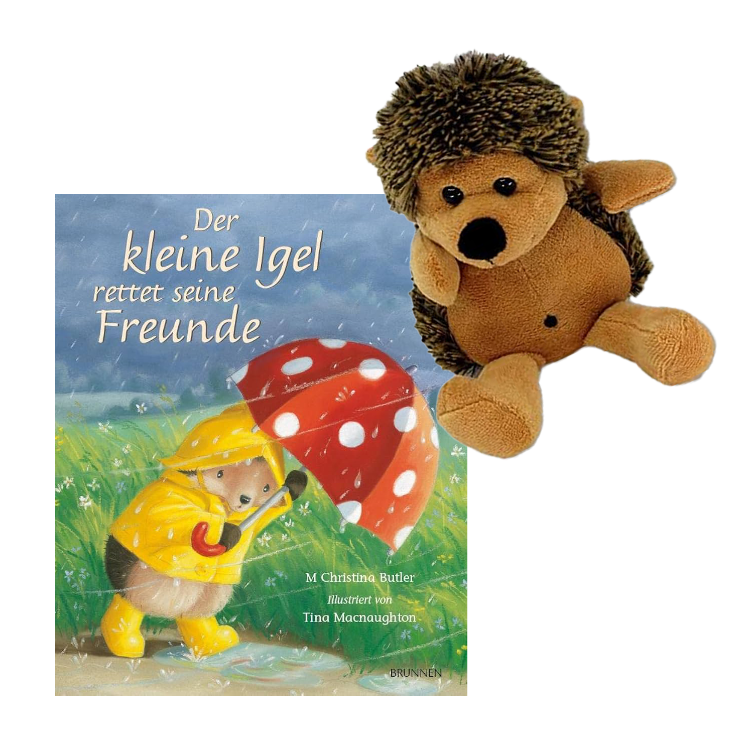 Geschenkset mit dem Buch der kleine Igel rettet seine Freunde und Igel Stofftier Spielzeug.