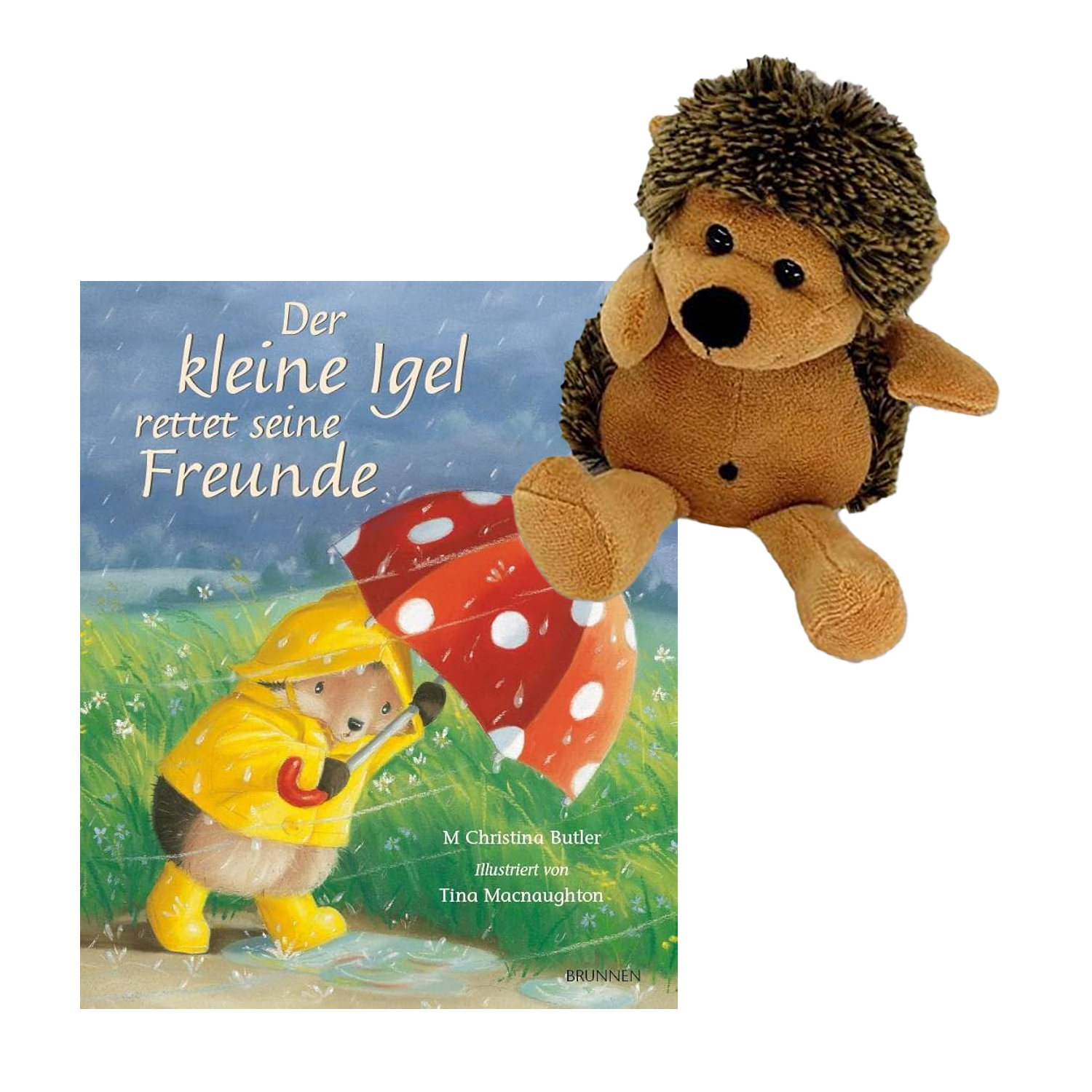 Geschenkset mit dem Buch der kleine Igel rettet seine Freunde und Igel Stofftier Spielzeug.