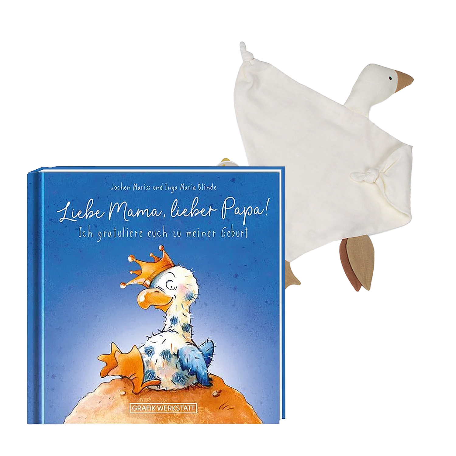 Geschenkeset mit Stofftier und dem Buch Liebe Mama, lieber Papa!