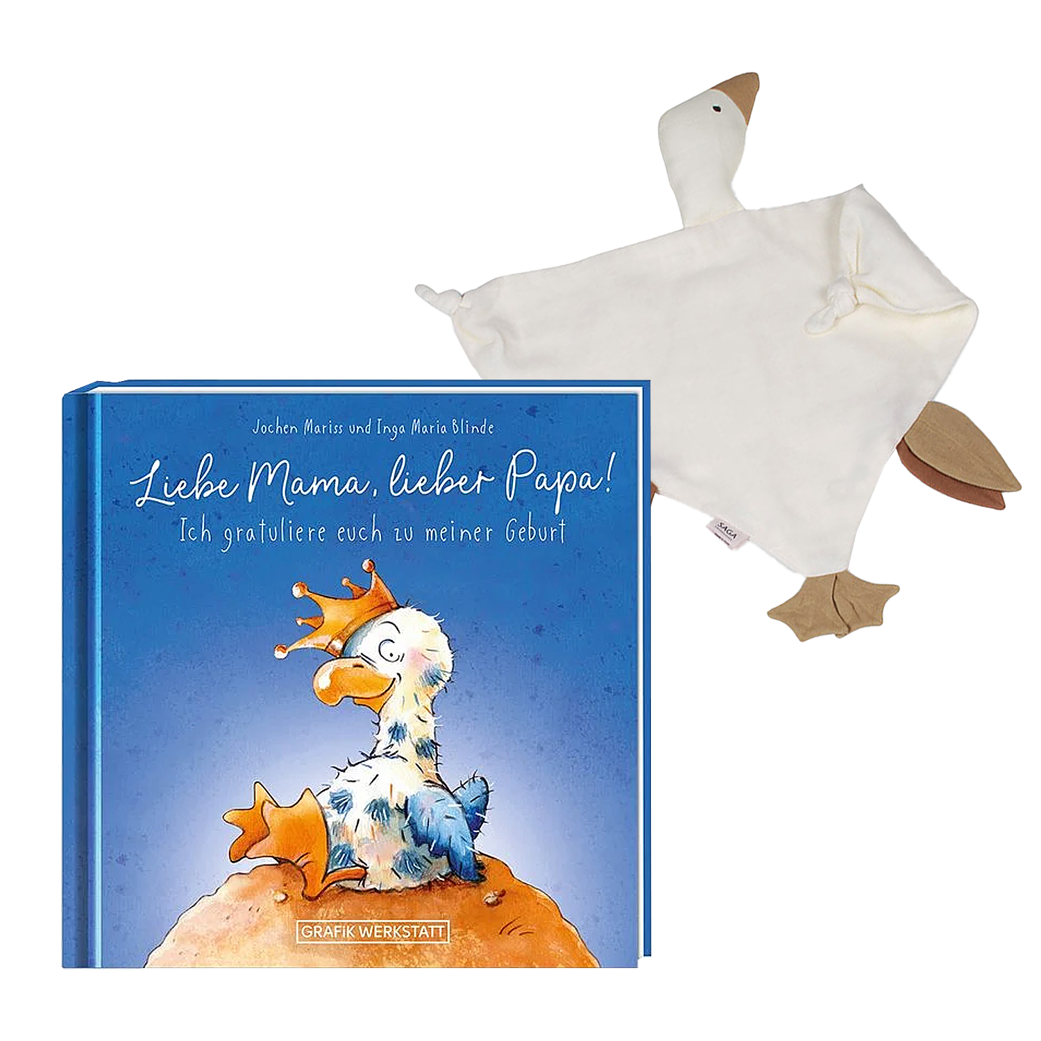 Geschenkeset mit Stofftier und dem Buch Liebe Mama, lieber Papa!