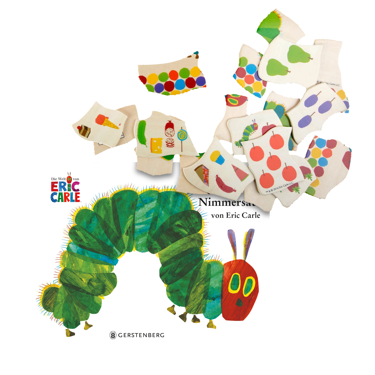 Geschenkset mit dem Buch die kleine Raupe Nimmersatt und Schichtenpuzzle.
