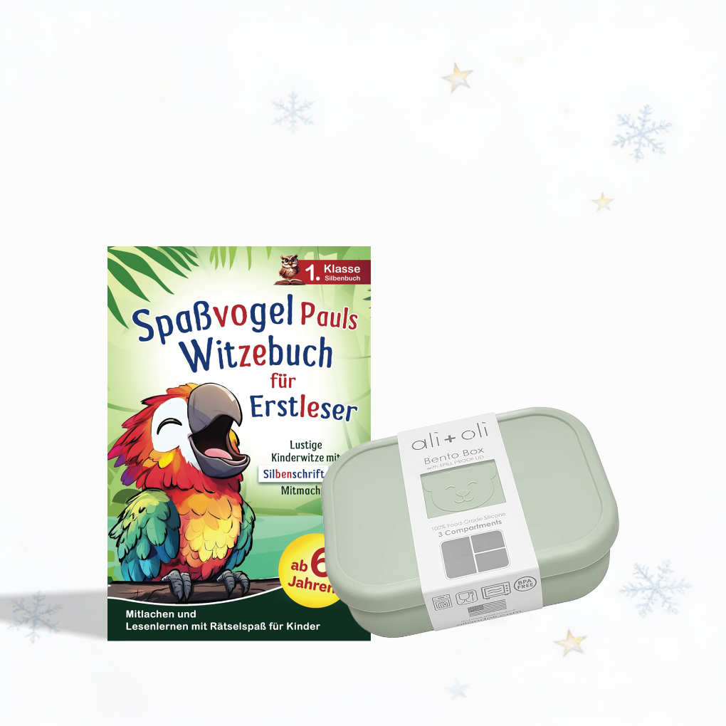 Spaßvogel Pauls Witzebuch für Erstleser & Bento-Box aus Silikon für den Schulanfang