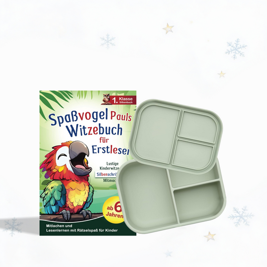 Spaßvogel Pauls Witzebuch für Erstleser & Bento-Box aus Silikon für den Schulanfang