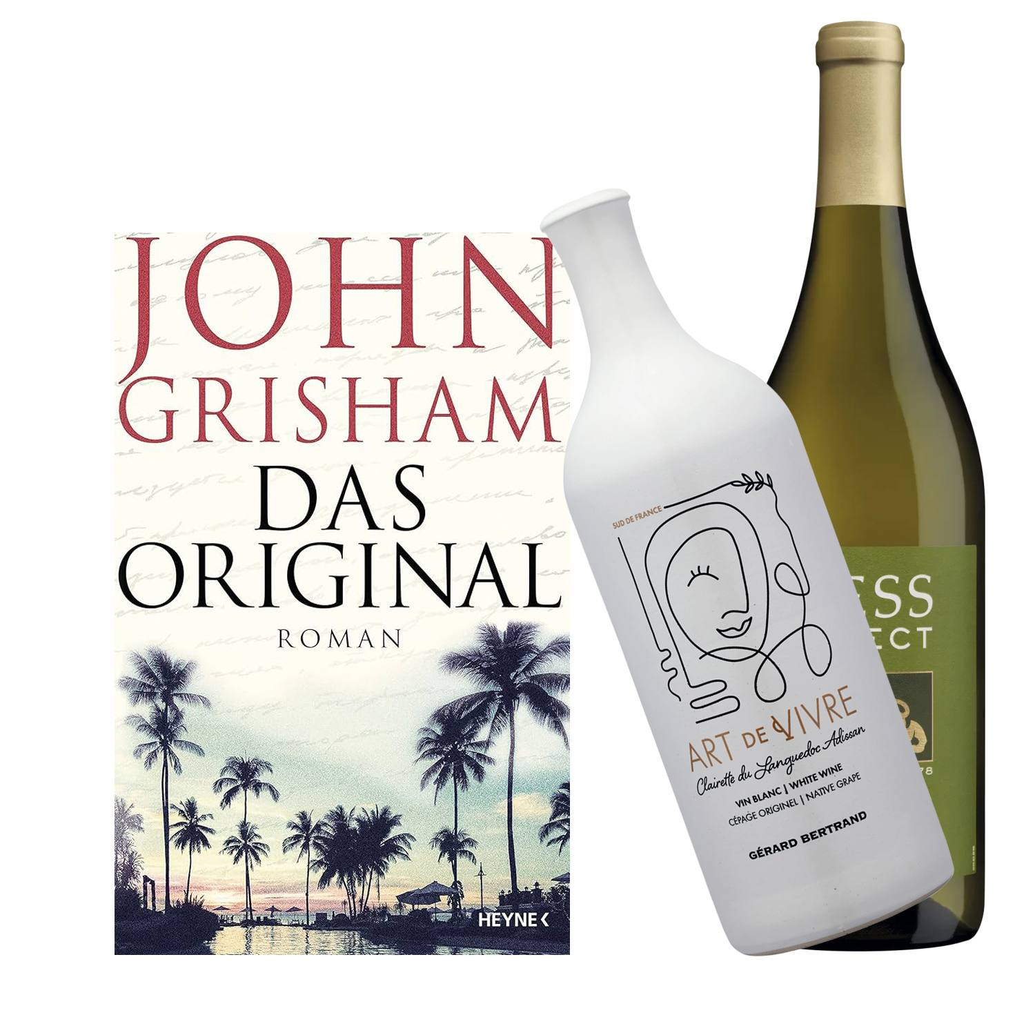 Buch John Grisham das Original und den Weinen Art de Vivre - Vin Blanc und  Hess Select Chardonnay. 