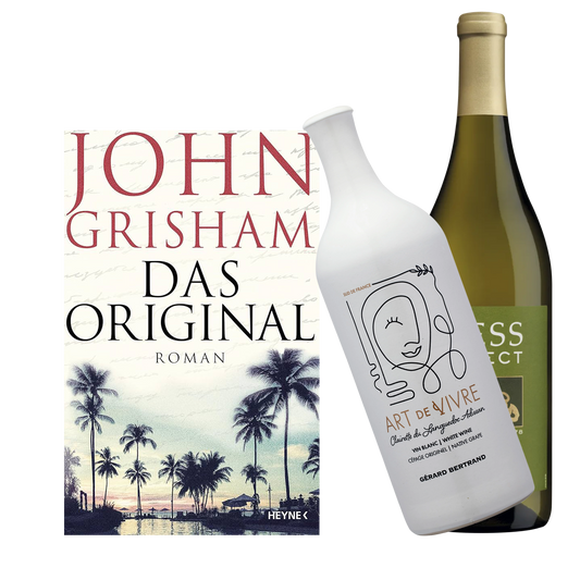 Buch John Grisham das Original und den Weinen Art de Vivre - Vin Blanc und  Hess Select Chardonnay. 